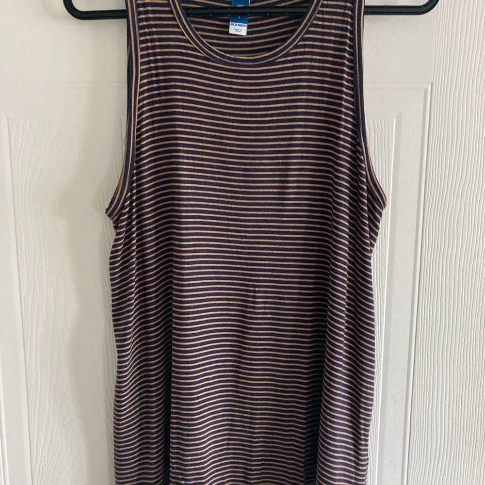 Old Navy Navy and Tan Striped Tee